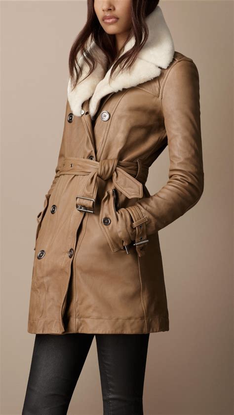 burberry shearling wrap coat|Burberry shearling collar jacket.